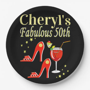 RAVISHING RED 50TH BIRTHDAY DIVA DESIGN PAPER PLATE