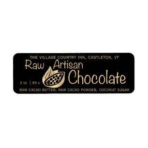 Raw Artisan Chocolate Gold on Black Product Label Return Address Label