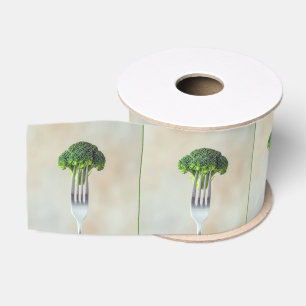 Raw Broccoli Floret On a Fork Grosgrain Ribbon