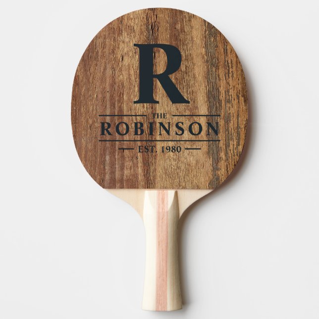 Raw Cedar Wood Family Name & Initial Ping Pong Paddle (Front)