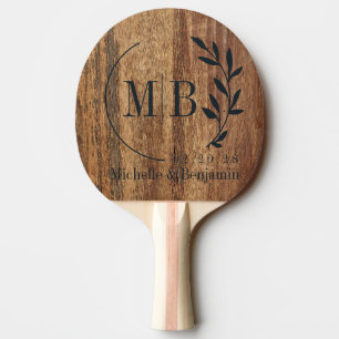 Raw Cedar Wood Leaf Wedding Monogram Ping Pong Paddle