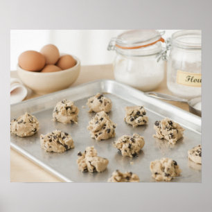 Raw cookies on baking tray poster