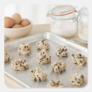 Raw cookies on baking tray square sticker