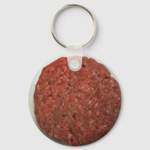 Raw hamburger patty key ring