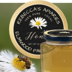 Raw Honey Black Daisy Gold Grunge Border Classic Round Sticker