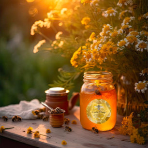Raw Honey Jar Honeybee Honeycomb Bee Apiary Golden Classic Round Sticker