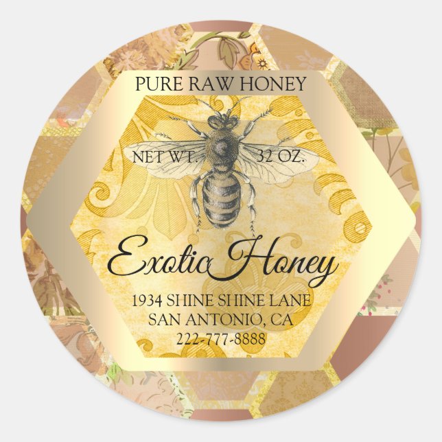 Raw Honey Jar Honeybee Honeycomb Bee Apiary VIP Classic Round Sticker (Front)