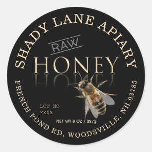 RAW Honey Label with Lot No. and Bee Gold Black