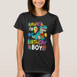 Raw I'm 9 Birthday Boy Dinosaur Air Balloon T-Shirt
