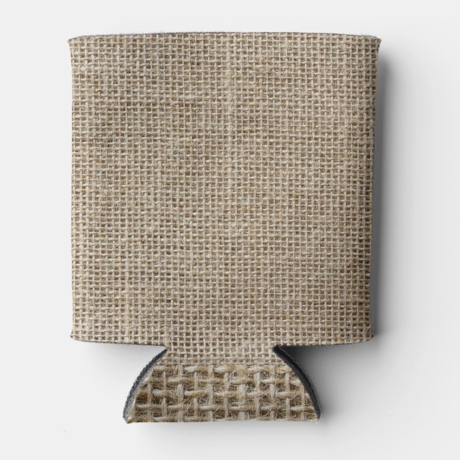 Raw Linen: Natural Textured Fabric. Can Cooler (Front)