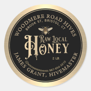 Raw Local Honey Custom Label with Bee Black Gold