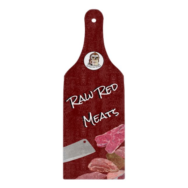 Raw Red Meats Glass Cutting Board (With Handle) (Front)