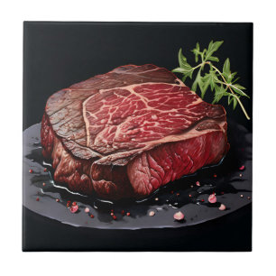 Raw Ribeye Steak Close Up Ceramic Tile
