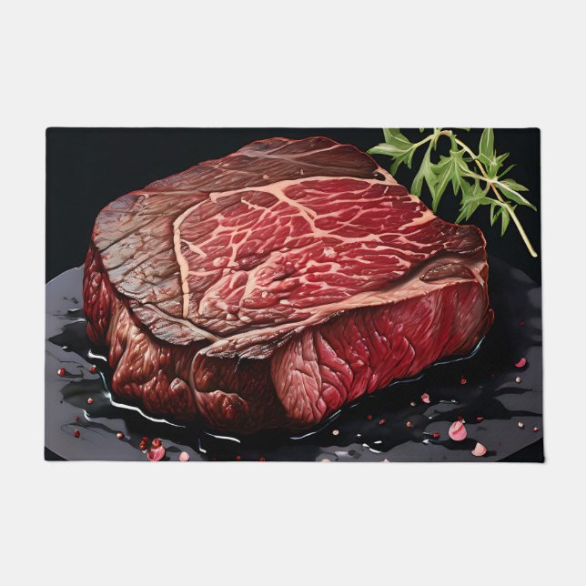 Raw Ribeye Steak Close Up Doormat (Front)