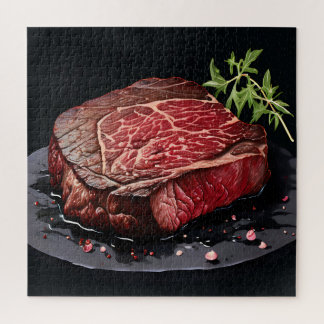 Raw Ribeye Steak Close Up Jigsaw Puzzle