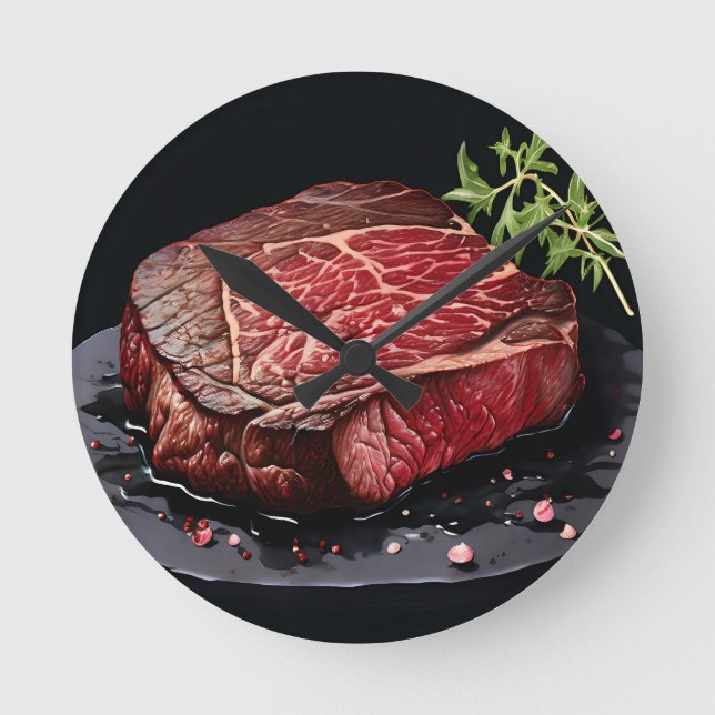 Raw Ribeye Steak Close Up Round Clock (Front)