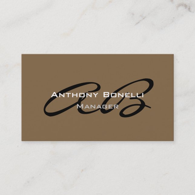 Raw Umber Brown Modern Monogram Business Card (Front)