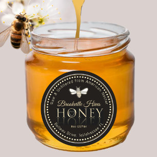 Raw Unflitered Honey Label Black Gold Bee Heart