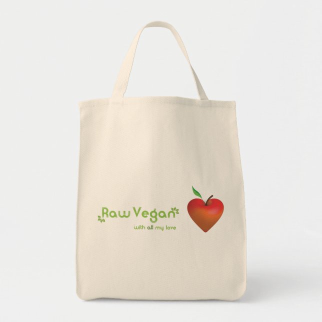 Raw vegan with all my love (red apple heart) tote bag (Front)