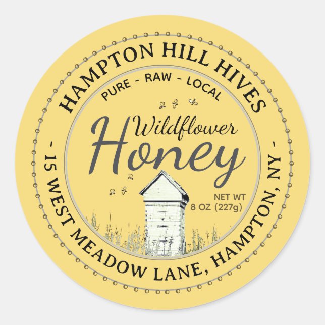 Raw Wildflower Honey Hive and Honeybees Label (Front)