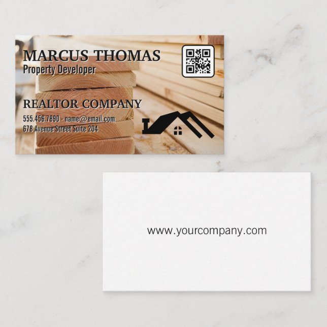 Raw Wood Material | House Logo | QR code Appointment Card (Front/Back)