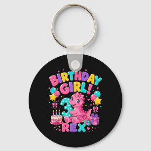 Rawr 3 Three Rex Pink Dinosaur 3rd Birthday Girl Key Ring