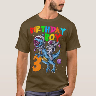 Rawr 3 Years Old Birthday Boy Astronaut Riding 3rd T-Shirt