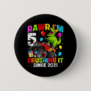 Rawr 5 Dinosaur Monster Truck Fifth Birthday 5th 6 Cm Round Badge