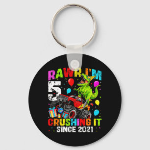 Rawr 5 Dinosaur Monster Truck Fifth Birthday 5th Key Ring