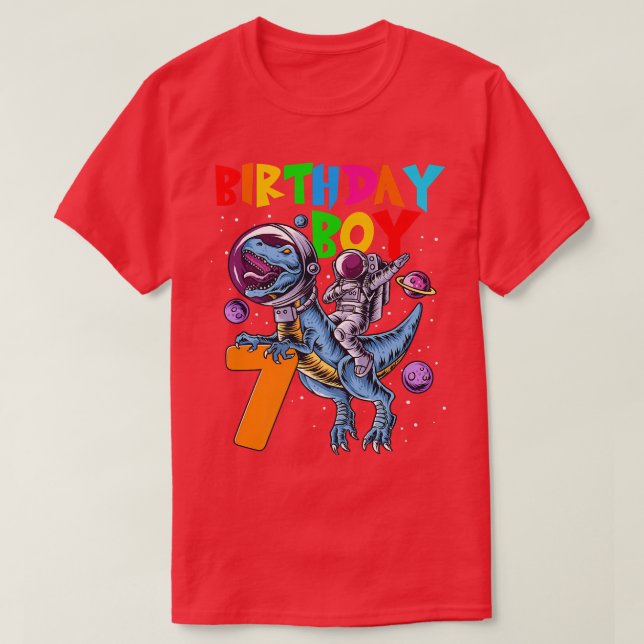 Rawr 7 Years Old Birthday Boy Astronaut Riding 7th T-Shirt (Design Front)