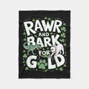 Rawr Bark T-rex Bulldog St. Patricks Day American  Fleece Blanket