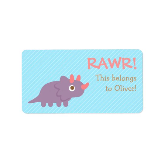 Rawr, Cute Purple Triceratops dinosaur For Kids Address Label