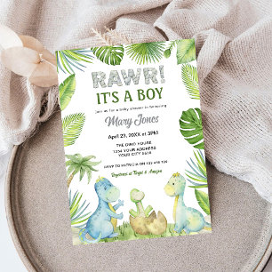 Rawr Dinosaur Baby Shower Invitation