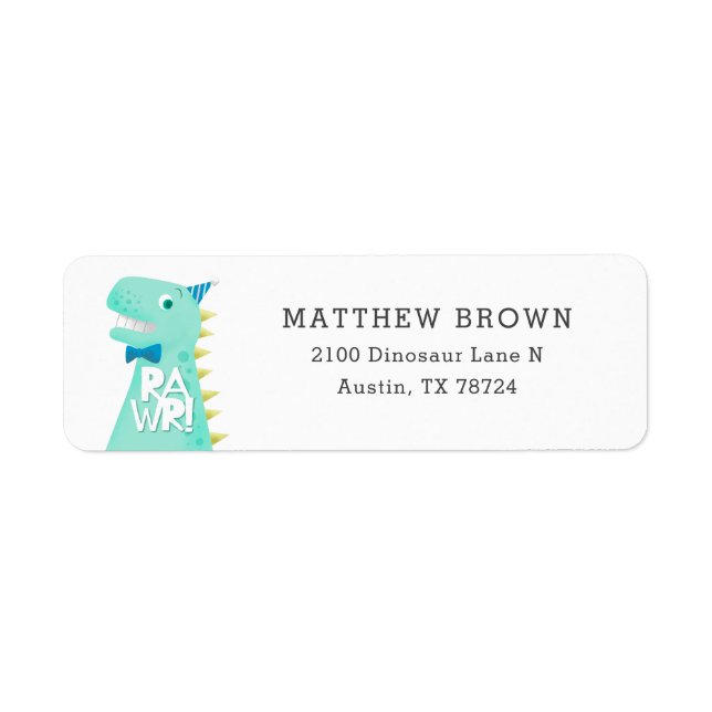 RAWR Dinosaur Birthday Party Return Address Label (Front)