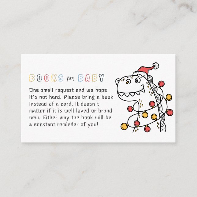 RAWR! Dinosaur Winter Christmas Coed Baby Shower Enclosure Card (Front)