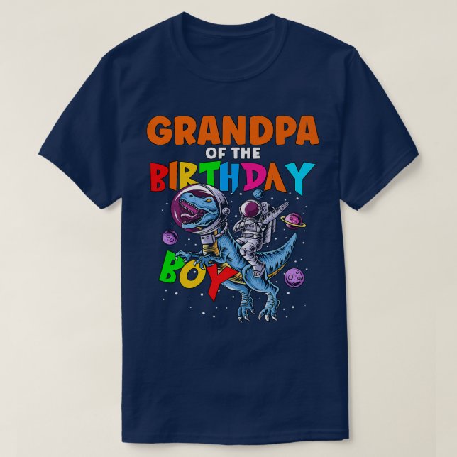 Rawr Grandpa Of The Birthday Boy Astronaut Riding  T-Shirt (Design Front)