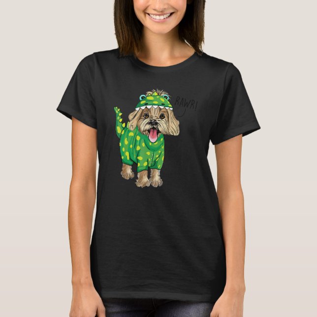 Rawr Havanese Dinosaur Costume Dog T-Shirt (Front)