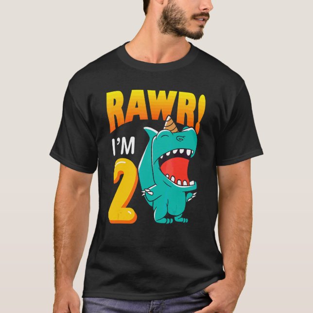 Rawr I`m 2 Themed Dino Birthday T-Shirt (Front)