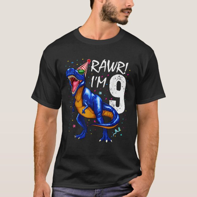 Rawr I m 9 9th Birthday Dinosaurs Boys Dinosaur Gi T-Shirt (Front)