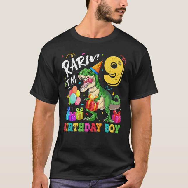 Rawr I M 9 Birthday Boy Dinosaur Rex 9th Birthday T-Shirt (Front)