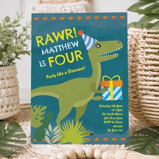 Rawr I’m Four Dinosaur Boy Birthday Invitation