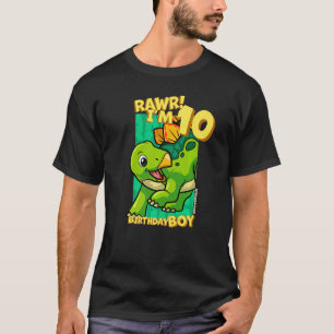 Rawr I'm 10 Birthday Boys 10th Birthday Dino Stego T-Shirt