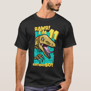 Rawr  I'm 11 Birthday Boys 11th Birthday Dino Velo T-Shirt
