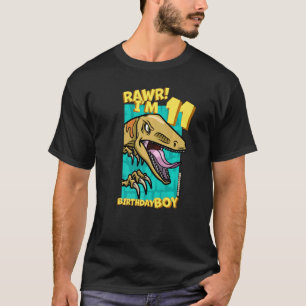 Rawr I'm 11 Birthday Boys 11th Birthday Dino Veloc T-Shirt