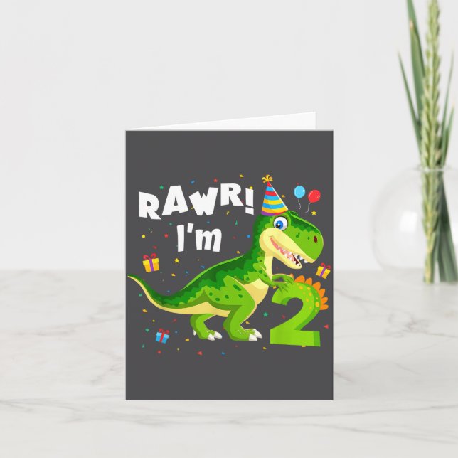 Rawr I'm 2 2nd Birthday T Rex Dinosaur Funny Party Card (Front)