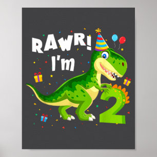 Rawr I'm 2 2nd Birthday T Rex Dinosaur Funny Party Poster