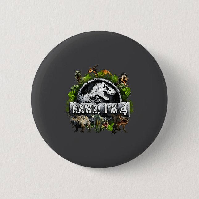 Rawr I'm 4 4th Birthday T Rex Dinosaur Funny Party 6 Cm Round Badge (Front)