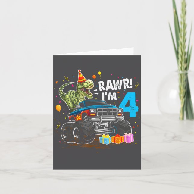 Rawr I'm 4 4th Birthday T Rex Dinosaur Funny Party Card (Front)