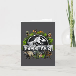 Rawr I'm 4 4th Birthday T Rex Dinosaur Funny Party Card