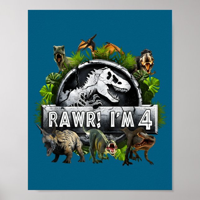 Rawr I'm 4 4th Birthday T Rex Dinosaur Funny Party Poster (Front)